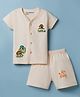 Little Darlings Interlock Knit Half Sleeves T-Shirt & Shorts Night Suit with Turtle Print - Cream