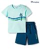 Honeyhap Premium 100% Cotton Knit With Bio Finish Half Sleeves T-Shirt & Shorts Night Suit With Tree Print - Blue Light & Sailor Blue