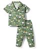 Little Darlings Sinker Knit Half Sleeves Watch & Text Printed Co-Ords Shirt & Pyjama Night Suit - Green