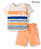 Honeyhap Premium Cotton Knit With Bio Finish Half Sleeves T-Shirt & Shorts Night Suit With Text Print - Marshmallow & Pumpkin
