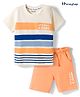 Honeyhap Premium Cotton Knit With Bio Finish Half Sleeves T-Shirt & Shorts Night Suit With Text Print - Marshmallow & Pumpkin