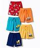 Doodle Poodle 100% Cotton Knit Knee Length Construction Vehicles Printed Shorts Pack Of 5 - Red Light & Navy Blue