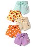 Doodle Poodle 100% Cotton Knit Knee Length Printed Shorts with Bow Applique Pack of 5 - Multicolor