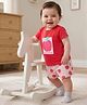 Doodle Poodle 100% Cotton Knit Half Sleeves T-Shirt & Shorts Night Suit With Fruit Print - Red