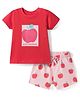 Doodle Poodle 100% Cotton Knit Half Sleeves T-Shirt & Shorts Night Suit With Fruit Print - Red