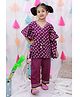 BownBee Pure Cotton Woven Half Sleeves Abstract Printed Kaftan Style Kurti & Palazzo Set - Purple