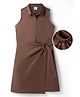 Hola Bonita Woven Sleeveless Solid Colour Collared Overlap Dress - Dark Brown