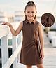 Hola Bonita Woven Sleeveless Solid Colour Collared Overlap Dress - Dark Brown