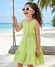 Hola Bonita Cotton Woven Sleeveless Solid Colour Tiered Dress with Belt & Frill Detailing - Light Green
