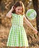 Hola Bonita Cotton Woven Sleeveless Checks Dress With Belt - Green