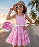 Hola Bonita Woven Sleeveless Checks Frock With Belt - Pink