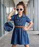 Hola Bonita Cotton Woven Half Sleeves Solid Denim Dress With Belt - Blue