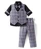Rikidoos Cotton Woven Full Sleeves Checkered 3 Piece Party Suit with Bow - Black & Blue