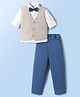 Rikidoos Cotton Woven Full Sleeves Solid Colour 3 Piece Party Suit with Bow - Off White & Blue