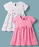 Babyhug Single Jersey Knit Half Sleeves Frocks With Floral Print & Bow Applique Pack of 2 - Multicolor