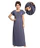 Fabme Woven Half Sleeves Striped Maternity Nighty WIth Side Zipper Nursing Access - Blue