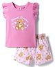 Doodle Poodle 100% Cotton Knit Sleeveless T-Shirt & Shorts Night Suit with Teddy Print - Pink