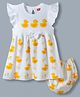 Babyhug Single Jersey Knit Frill Sleeves Frock With Duck Print & Bloomer - White