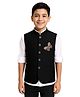 Charchit Cotton Blend Woven Sleeveless Butterfly Embroidered Nehru Jacket With Shirt - Black