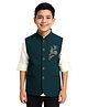 Charchit Cotton Blend Woven Sleeveless Beads Embellished  Nehru Jacket With Shirt- Green