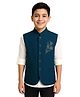 Charchit Cotton Blend Woven Sleeveless Beads Embellished  Nehru Jacket With Shirt - Turquoise Blue