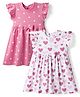 Babyhug Single Jersey Knit Frill Sleeves Frocks with Star & Heart Print Bow Applique Pack of 2 - Pink & White