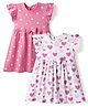 Babyhug Single Jersey Knit Frill Sleeves Frocks with Star & Heart Print Bow Applique Pack of 2 - Pink & White
