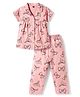 Evimo Single Jersey Knit Half Sleeves Co-Ords Top & Pyjama Night-Suit With Bow Print - Pink