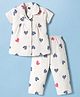 Evimo Single Jersey Knit Half Sleeves Co-Ord Top & Pyjama Night-Suit With Heart Print - Light Grey