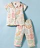 Evimo Single Jersey Knit Half Sleeves Co-Ords Shirt & Pyjama Night Suit With Rainbow Print - Beige
