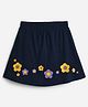 Mackly Girls Cotton Knit Floral Printed Skirt With Built In Stretch Shorts & Gusset - Navy Blue