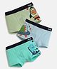 Mackly Cotton Elastane Knit Pack Of 3 Space Theme & Dinosaur Printed Boxers - Light Green Light Blue & Turquoise