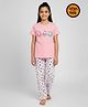 Mackly Cotton Knit Half Sleeves Unicorn Printed Tee & Pajama Night Suit - Pink & White