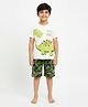Mackly Boys Cotton Half Sleeves Dinosaur Printed Tee & Shorts Set - White & Green