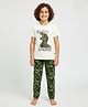 Mackly Boys Cotton Elastane Knit Half Sleeves Tyrannousaurus Rex Tee Printed Pyjama Set - White & Green