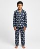 Mackly Boys Cotton Elastane Knit Half Sleeves Space Theme Printed Coordinating Pyjama Set - Dark Blue