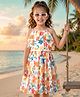 Hola Bonita Woven Sleeveless Dress With Floral Print & Belt - Multicolor