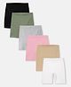 Mackly Cotton Elastane Knit Pack Of 6 Solid Inner Shorts - Black Olive Green Light Grey Pink Beige & White