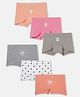 Mackly Cotton Elastane Knit Pack Of 6 Unicorn Typography & Star Printed Boyshorts - Peach Pink Grey White & Orange