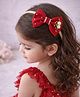 Knotty Ribbons Bow & Floral Applique Detailed Pearl Embellished Headband - Red