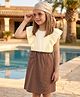 Hola Bonita Cotton Woven Frill Sleeves Solid Color Dress with Belt - Brown