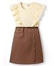 Hola Bonita Cotton Woven Frill Sleeves Solid Color Dress with Belt - Brown