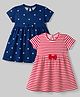 Babyhug Single Jersey Knit Half Sleeves Striped & Star Printed Frocks with Bow Applique Pack of 2 - Multicolor