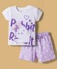 Doodle Poodle 100% Cotton Knit Half Sleeves T-Shirt & Shorts Night Suit with Rabbit Print - Lavender & White