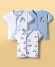 Child World Sinker Knit Half Sleeves Striped Animal & Vehicles Printed Jhablas Pack Of 3 - Light Blue & White