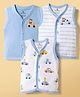 Child World Sinker Knit Sleeveless Striped Animal & Vehicles Printed Jhablas Pack Of 3 - Light Blue & White