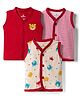 Child World Sinker Knit Sleeveless Animal Printed & Striped Jhablas Pack Of 3 - Red & White