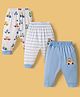 Child World Sinker Knit Full Length Lounge Pants With Car Print Pack of 3 - Light Blue & White