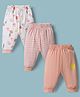 Child World Sinker Knit Full Length Striped & Fruit Printed Lounge Pants Pack of 3 - Pink Rust & White