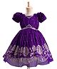 Enfance Woven Half Puffed Sleeves Floral Printed & Hand Work Embellished Dress - Purple